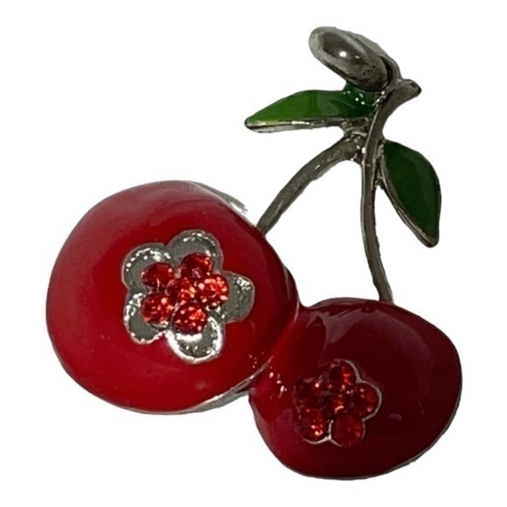 Vintage Enamel Cherry Pendant With Red Crystals No Chain